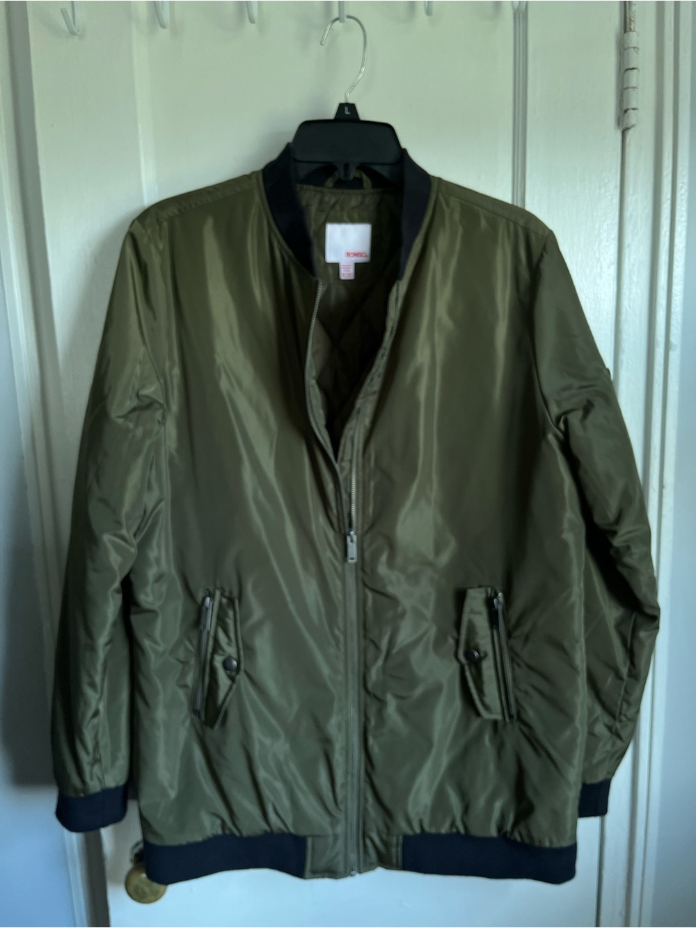 BONGO Olive Green Bomber Jacket with Black Trim